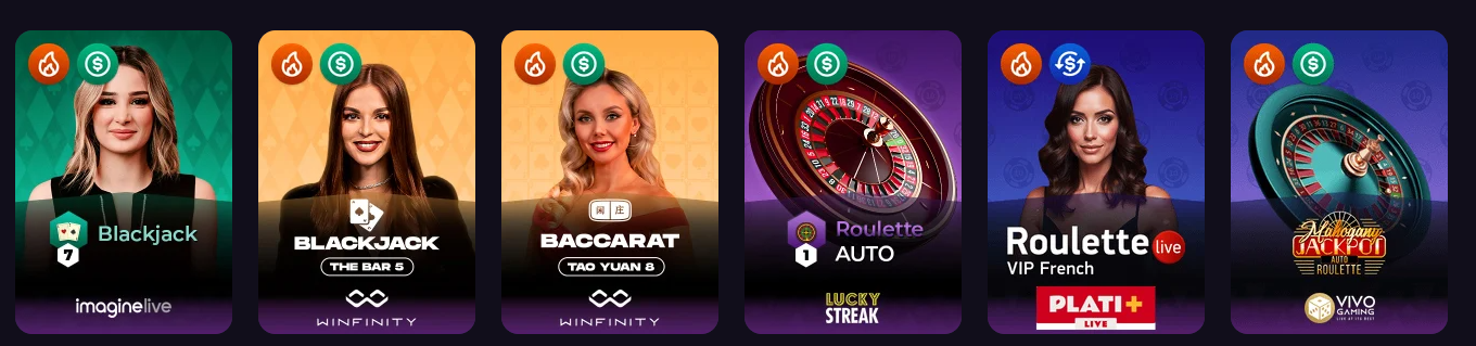 WinSpirit Live Casino mit echten Dealern an Roulette- und Blackjack-Tischen